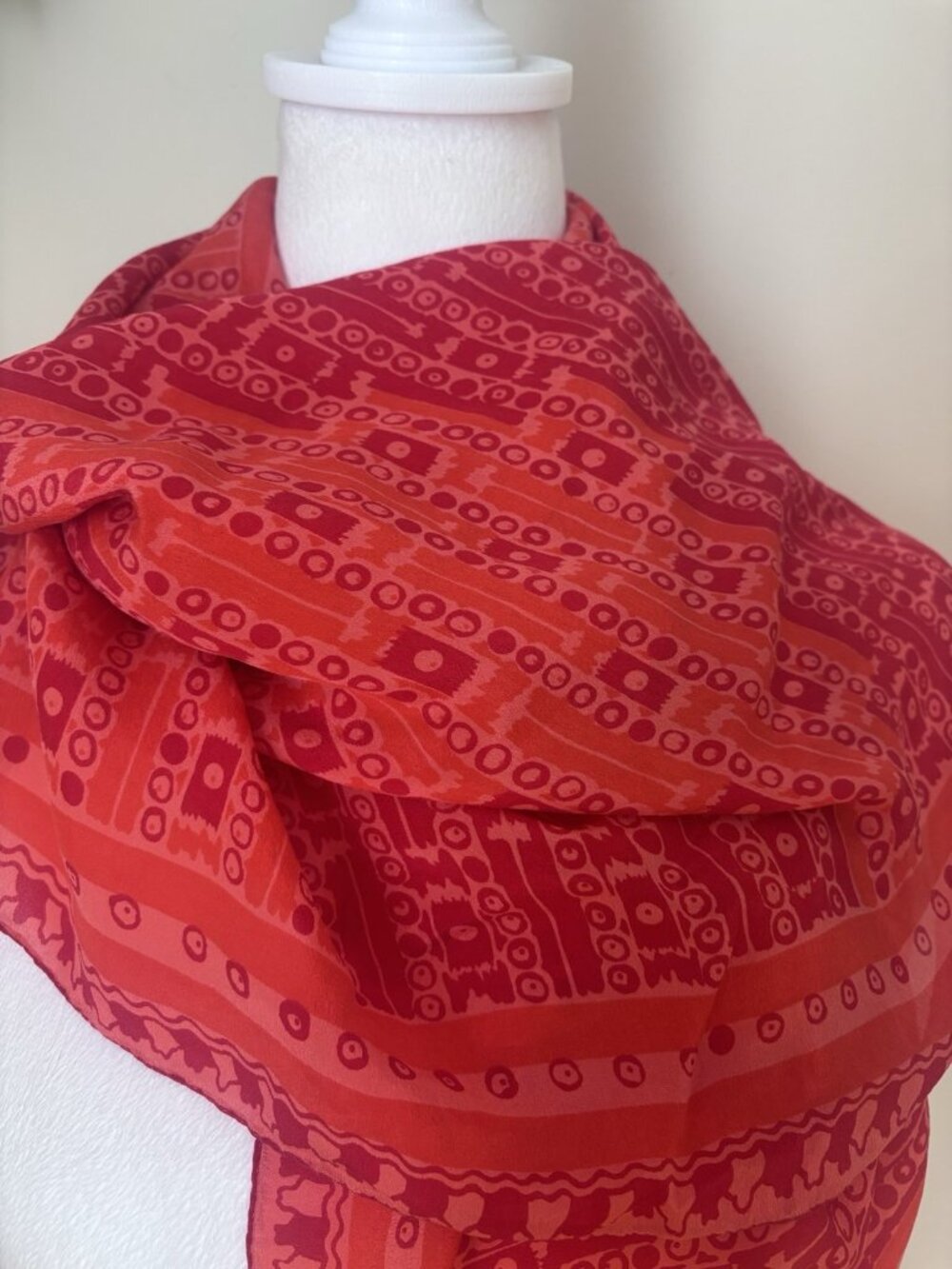Vintage Vera Neumann Orange Silk Scarf 1970s Geometric Print 30"x30" - Picture 2 of 4